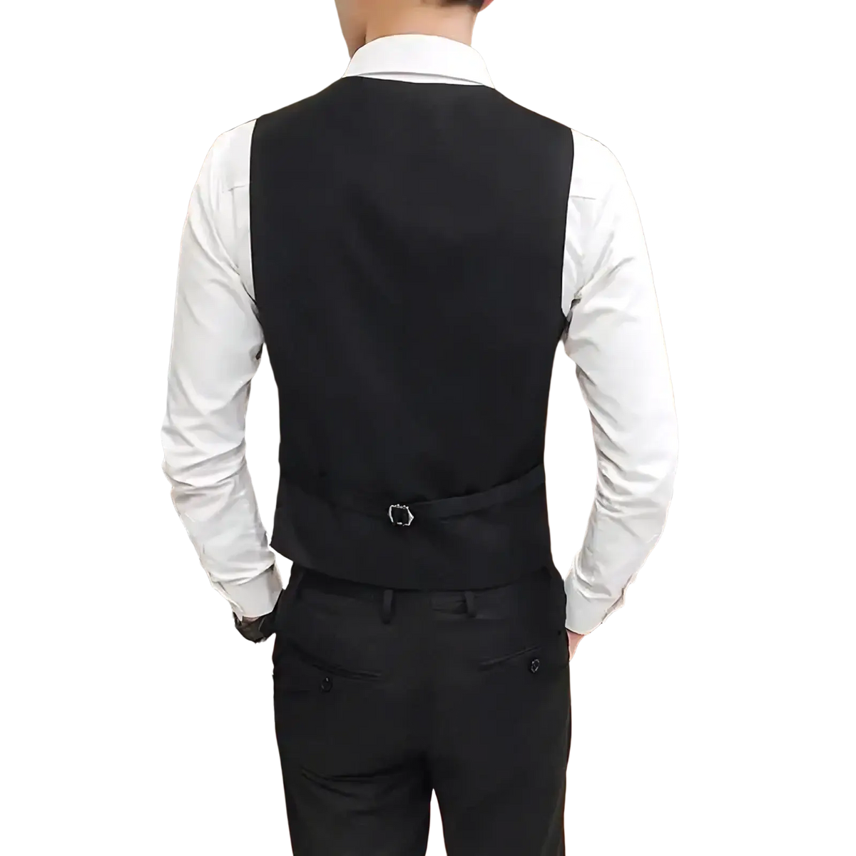 Men’s slim fit business vest in black with sleek formal design and subtle stitching details for plus size wear