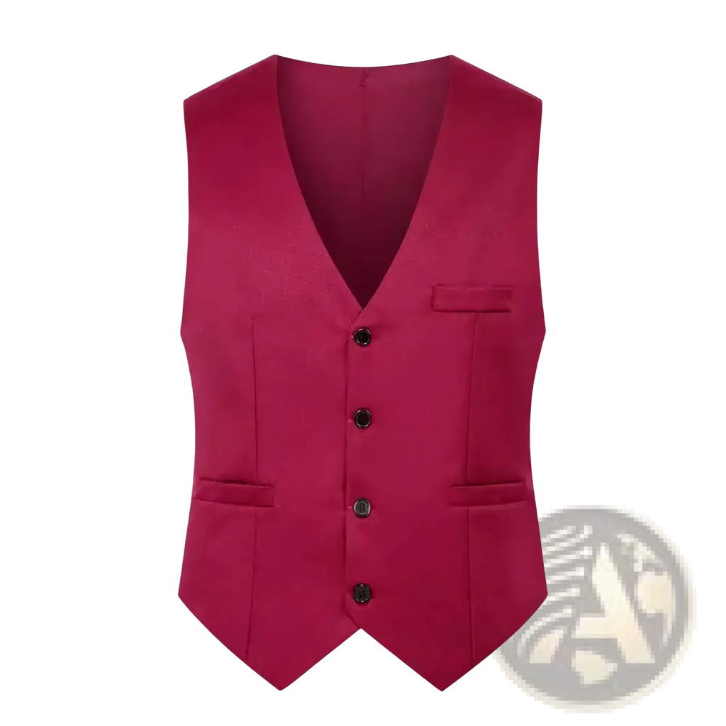 Men’s slim fit deep red formal business vest with v-neckline and four black buttons for plus size wear