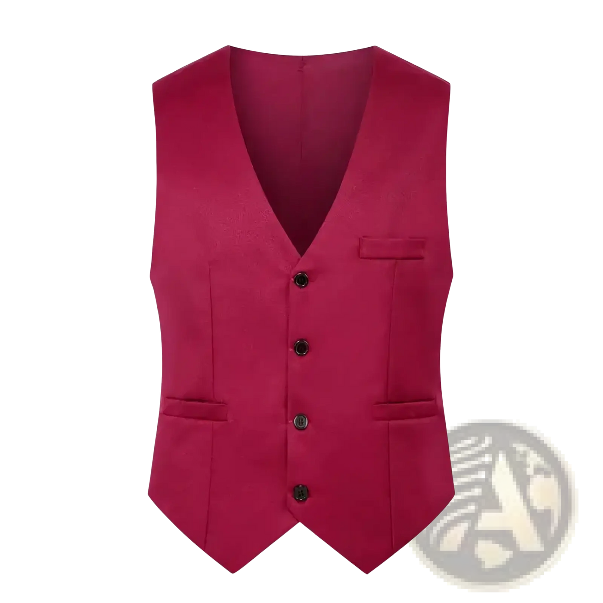 Men’s slim fit deep red formal business vest with v-neckline and four black buttons for plus size wear