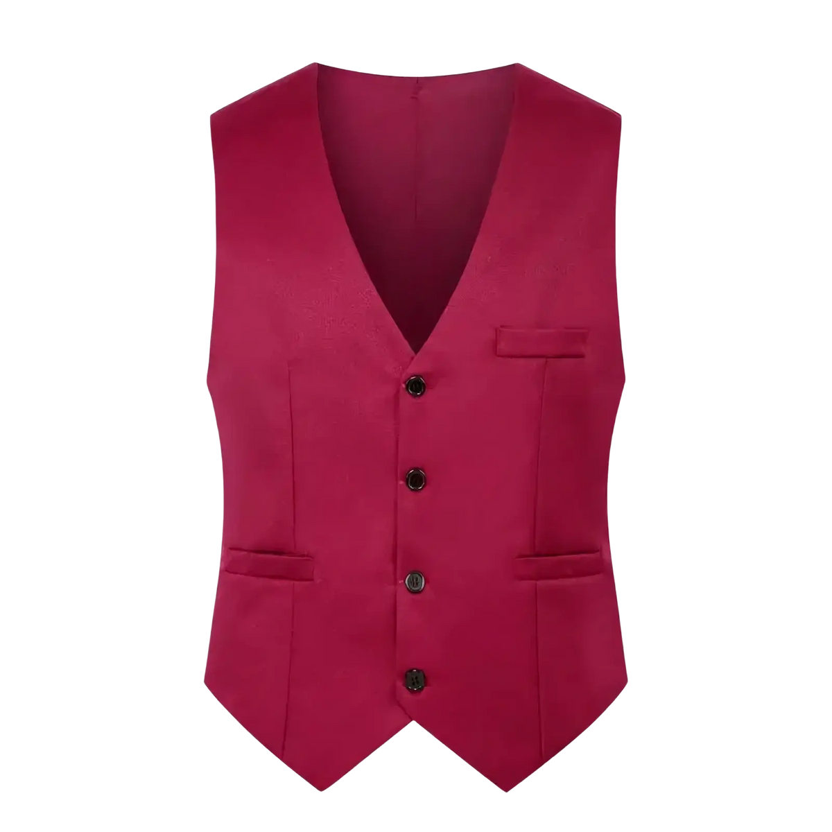 Men’s slim fit deep red formal business vest with v-neckline and four black buttons for plus size wear