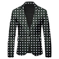 Mens slim fit casual blazer british style suit in black with white polka dots for stylish formal wear