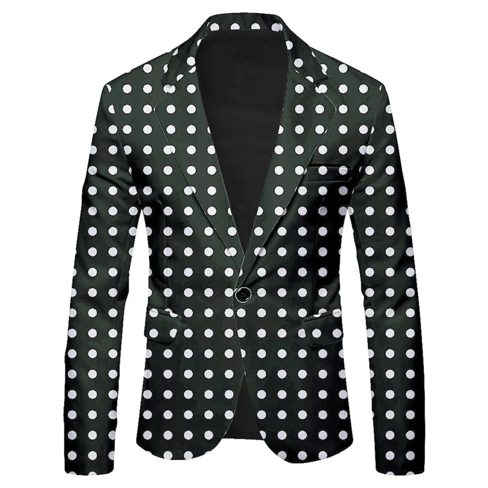 Mens slim fit casual blazer british style suit in black with white polka dots for stylish formal wear