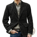 Men’s slim fit dark gray corduroy blazer with classic double-breasted design and buttoned front closure