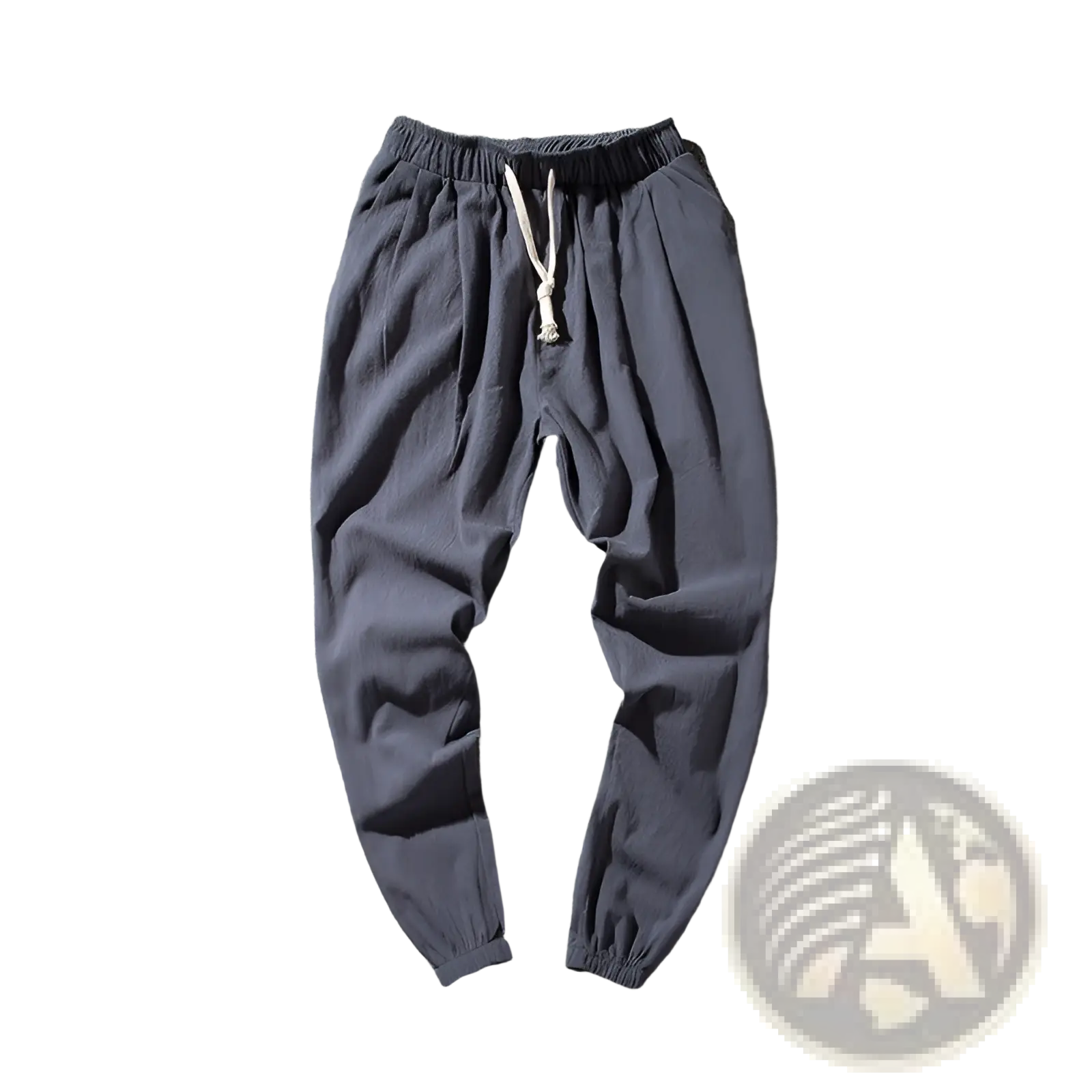 Men’s slim fit dark gray cotton linen tapered joggers with drawstring waist and elastic cuffs