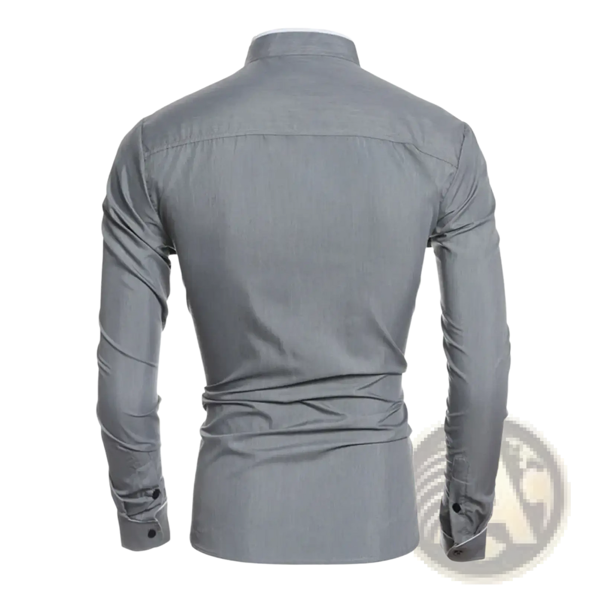 Mens slim fit charcoal gray dress shirt with tailored fit and buttoned cuffs suitable for casual and formal wear