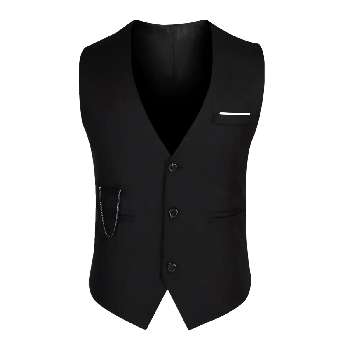 Mens slim fit dress vest formal waistcoat in black with a sleek tailored fit and three front buttons