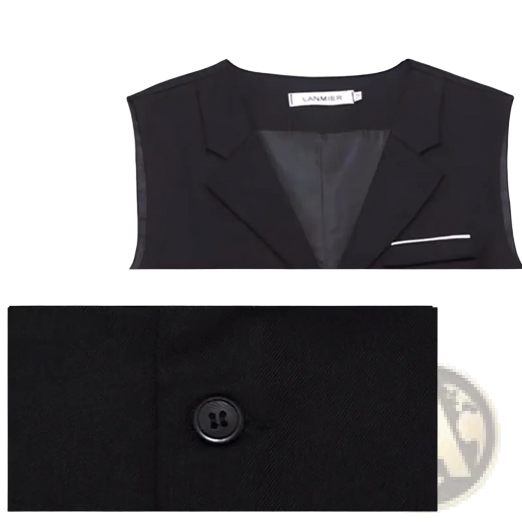 Mens slim fit dress vest black lanmier waistcoat with sleek tailored design and subtle white trim on pocket