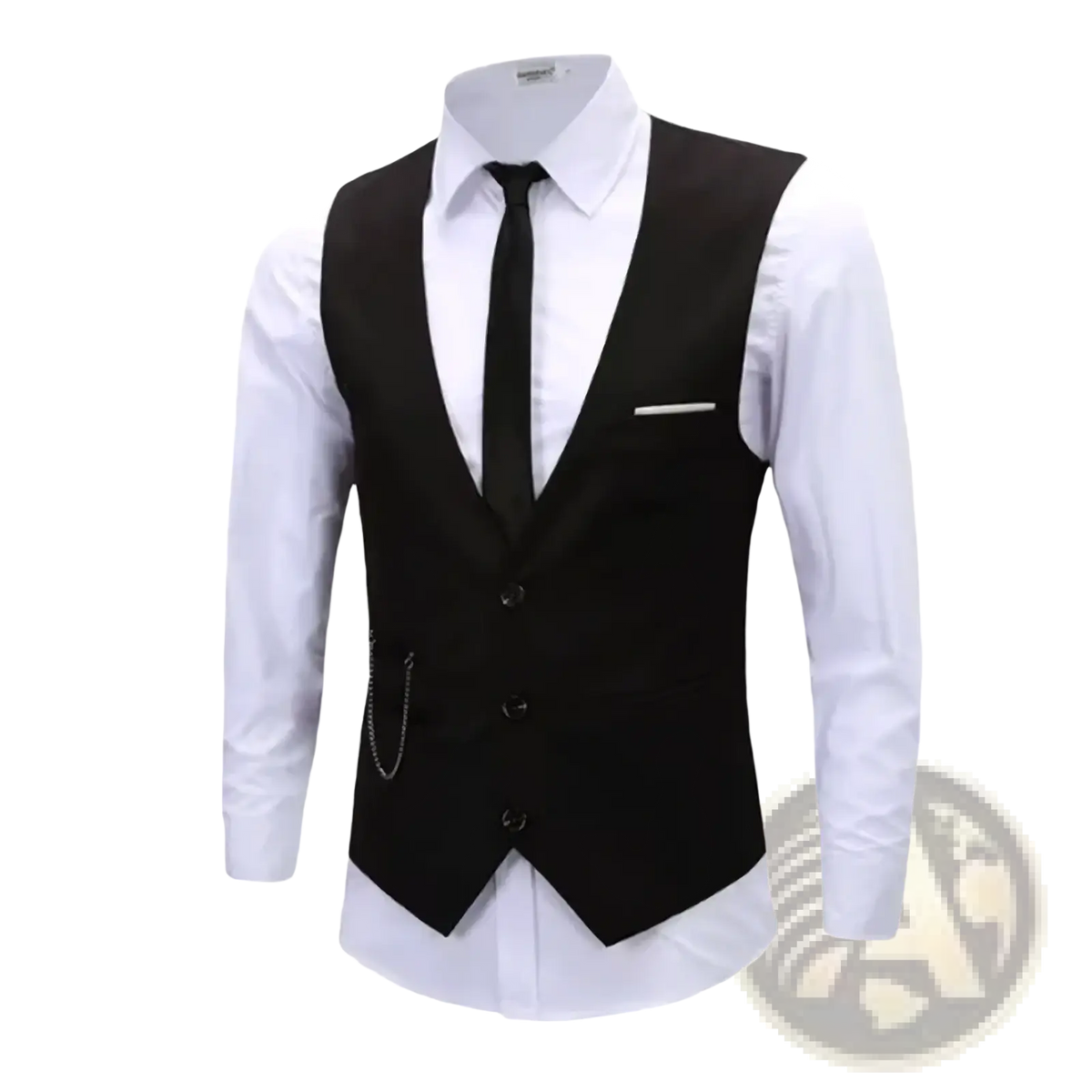 Mens slim fit dress vest formal waistcoat in black with sleek tailored fit and three front buttons
