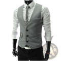 Gray men’s slim fit dress vest formal waistcoat with three black buttons and a single breast pocket