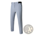 Men’s slim fit high stretch light gray business trousers with black belt loop and button closure for formal wear