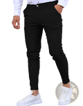 Men’s black slim fit ice silk business casual trousers with sleek modern design and single button closure