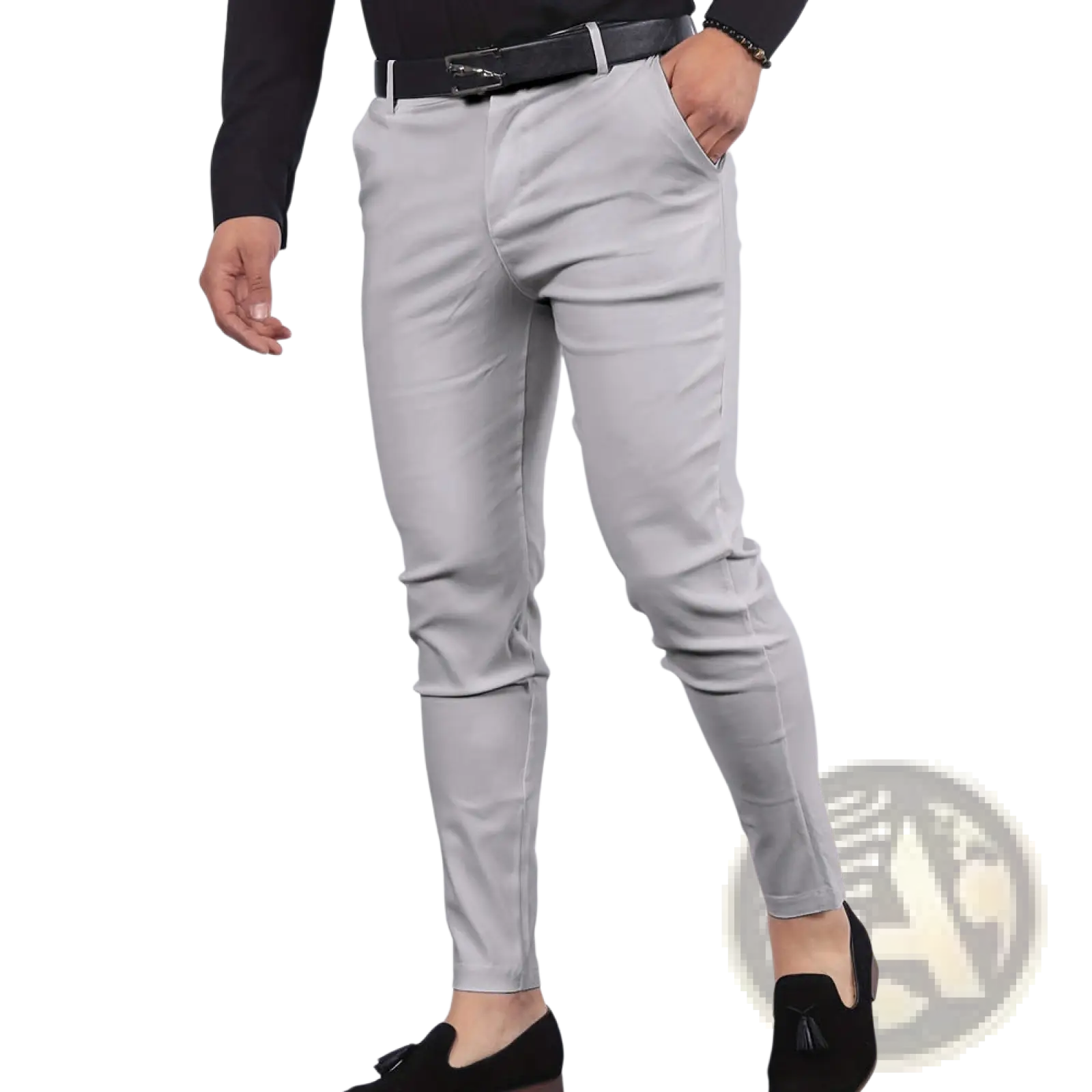 Men’s slim fit modern cotton blend pencil trousers in gray with subtle texture and clean modern design