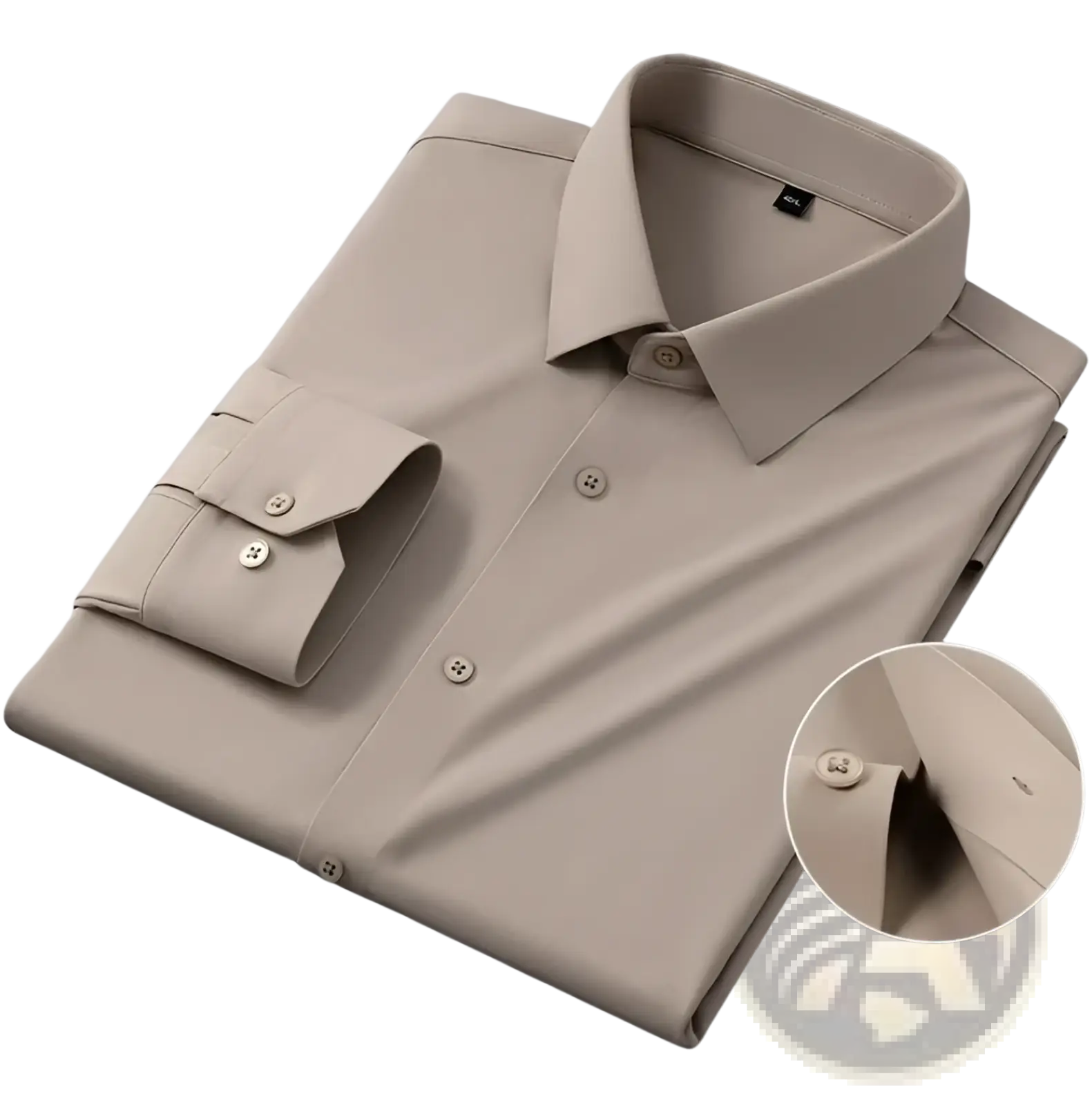 Men’s slim fit nylon formal dress shirt beige long-sleeved with classic collar and buttoned cuffs