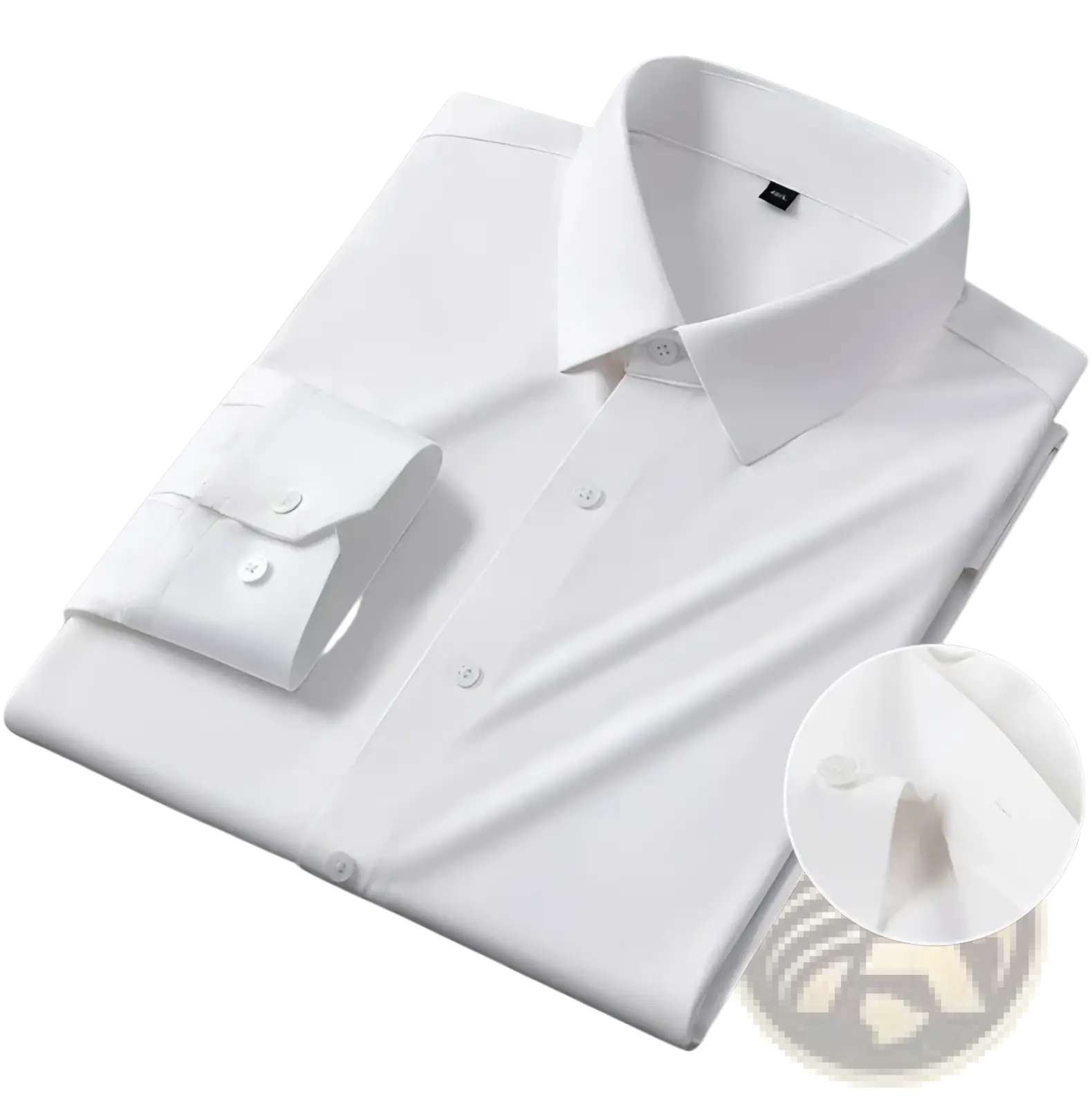 Men’s slim fit nylon formal dress shirt in crisp white with classic collar and buttoned cuffs made from smooth cotton