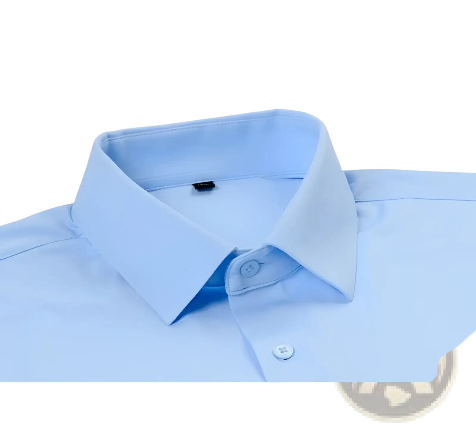 Men’s slim fit nylon formal dress shirt in light blue with a crisp collar and matching buttons