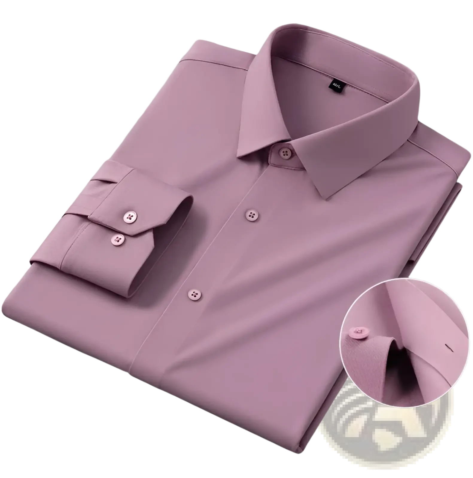 Men’s slim fit nylon formal dress shirt in soft lavender with classic collar and buttoned cuffs neatly folded