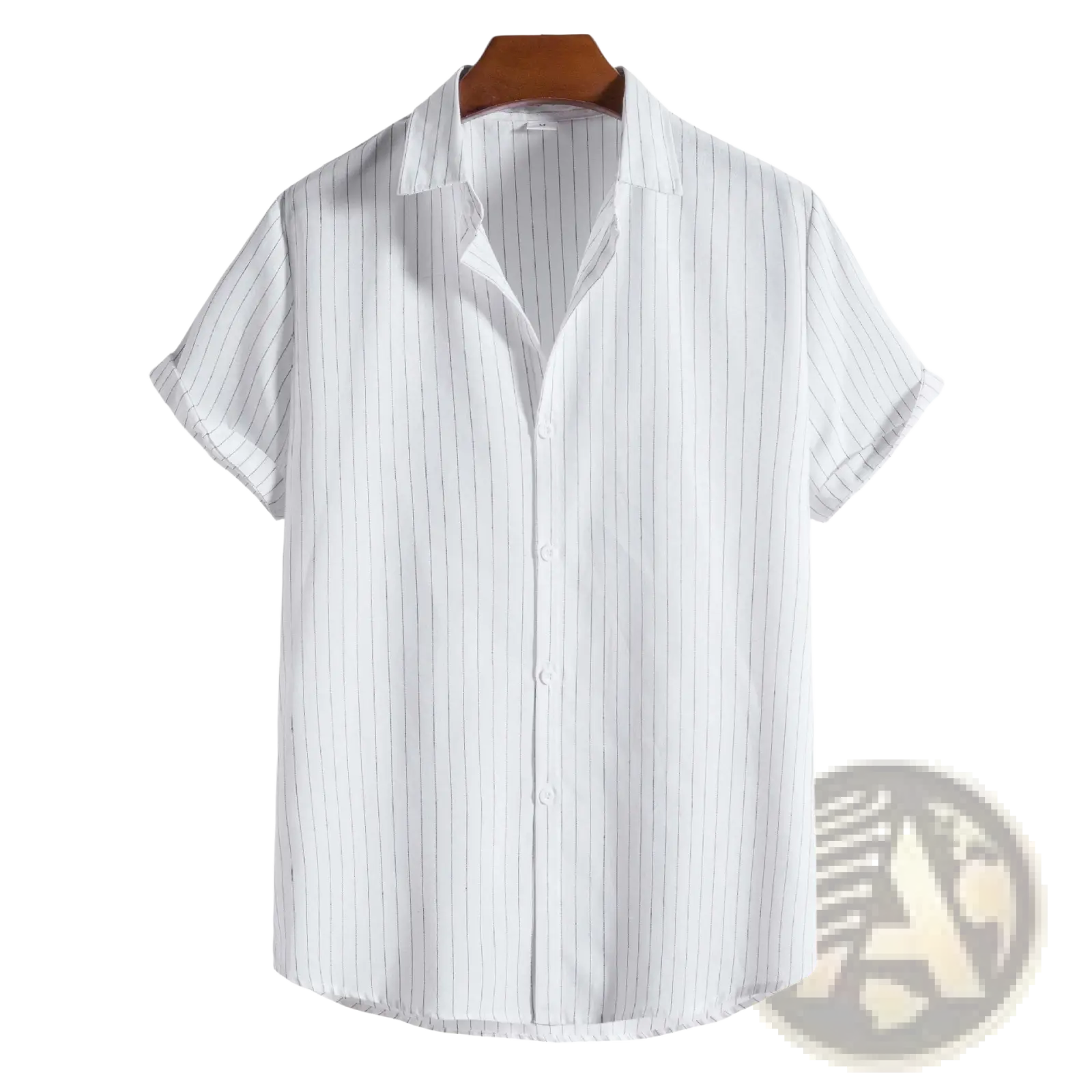 Men’s slim fit white short sleeve button up shirt with fine vertical pinstripes for a polished casual look