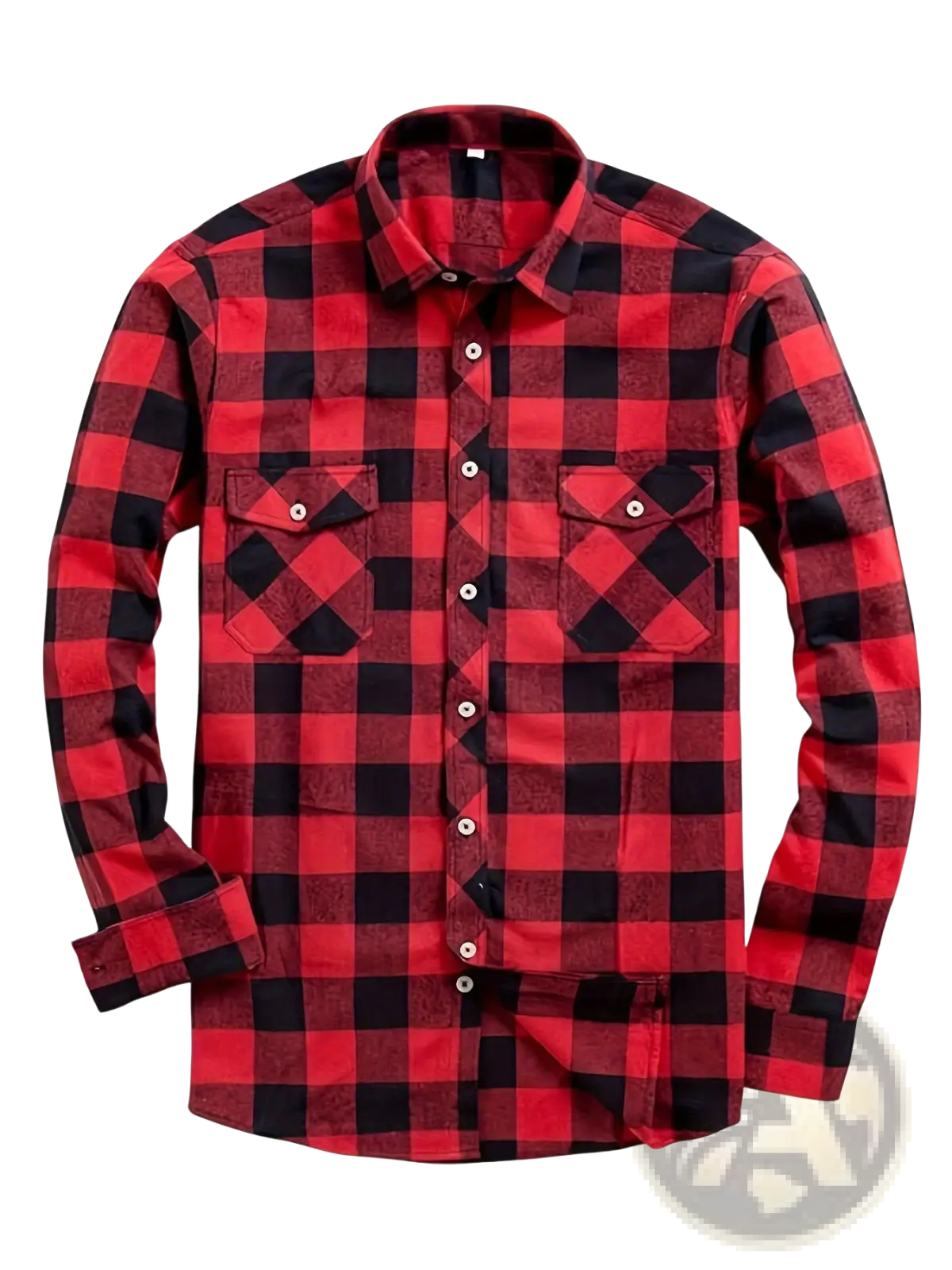 Men slim fit plaid flannel button up shirt in red and black with long sleeves and buttoned chest pockets
