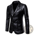 Men’s slim fit black pu leather blazer jacket with sleek modern design and two front buttons