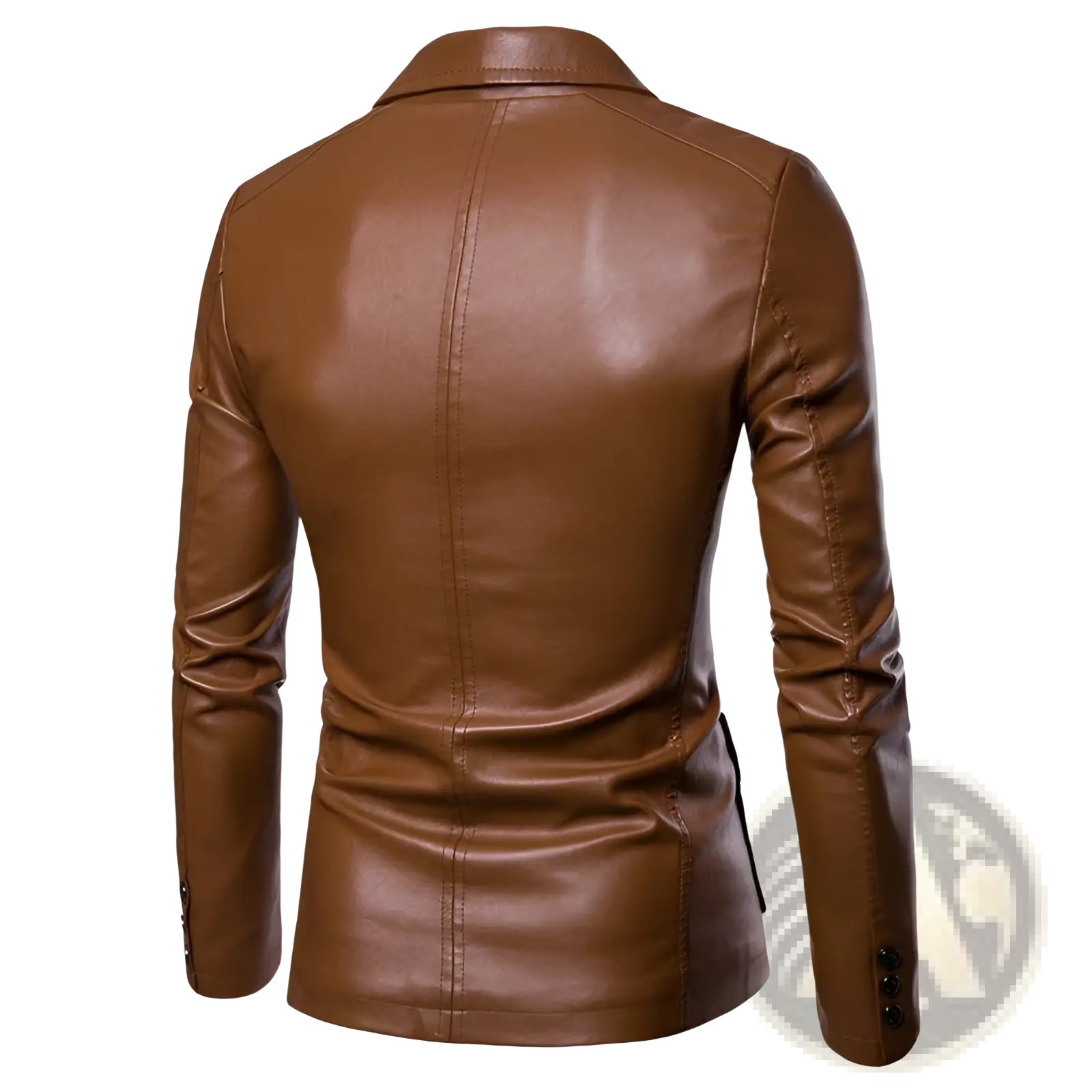 Men’s slim fit brown pu leather blazer jacket with tailored fit and subtle stitching details