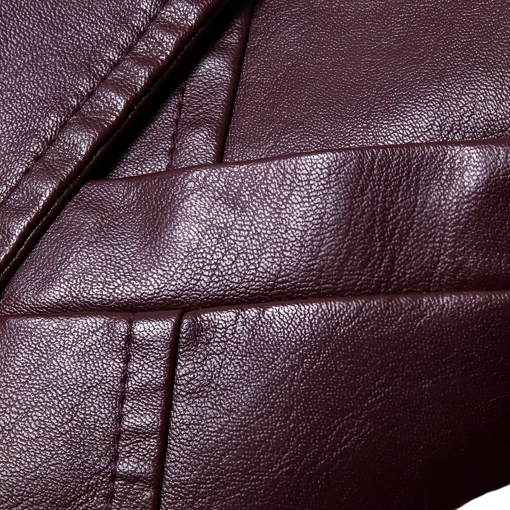 Men’s slim fit pu leather blazer jacket in dark brown with textured pebbled surface and visible stitching along seams