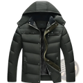 Men’s slim fit black quilted winter jacket with olive green fleece lining hood and faux fur trim for cold weather