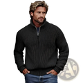 Men’s slim fit dark gray ribbed knit zip-up sweater jacket with high collar and full-length zipper