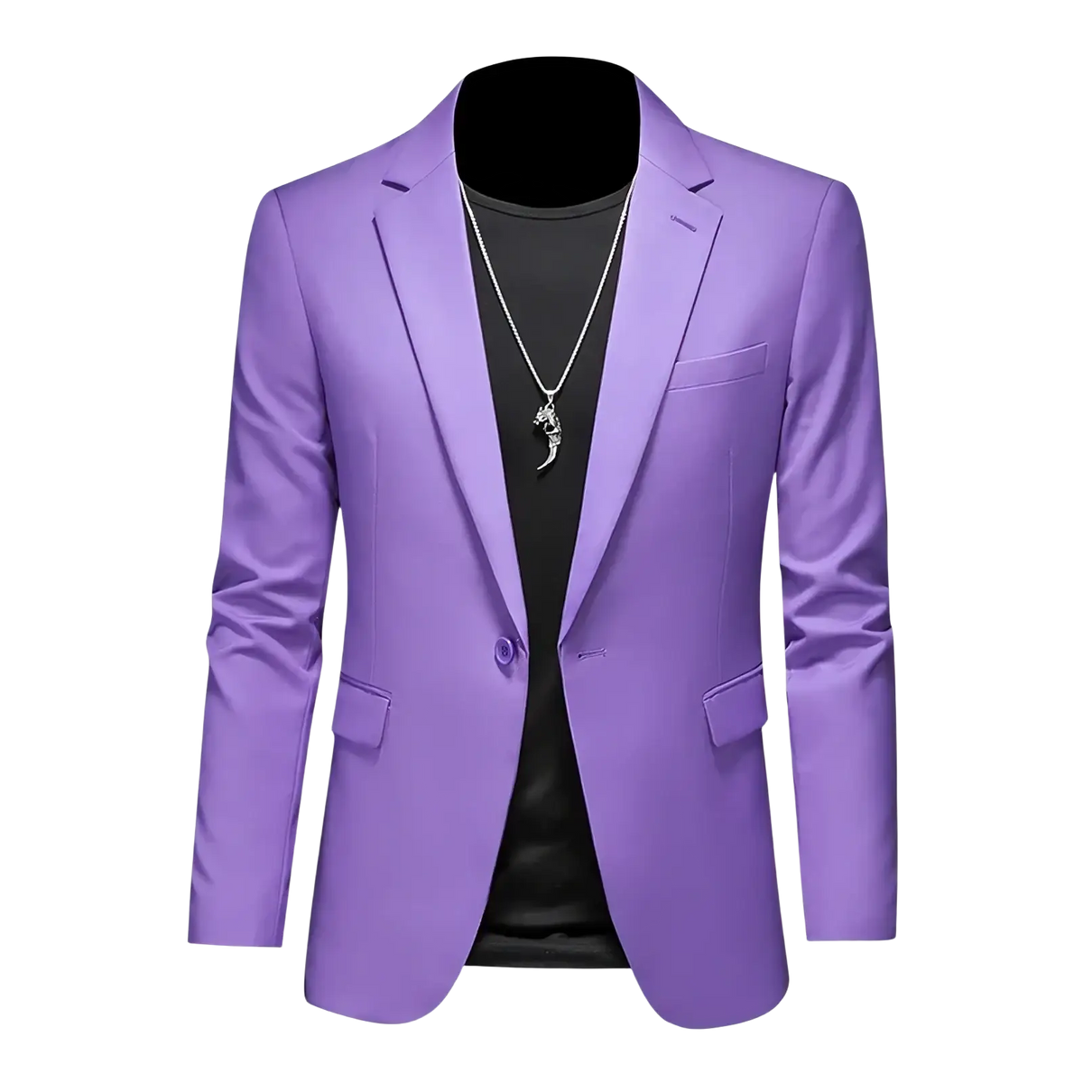 Mens slim fit single breasted blazer in sleek solid purple with modern cut and two front pockets