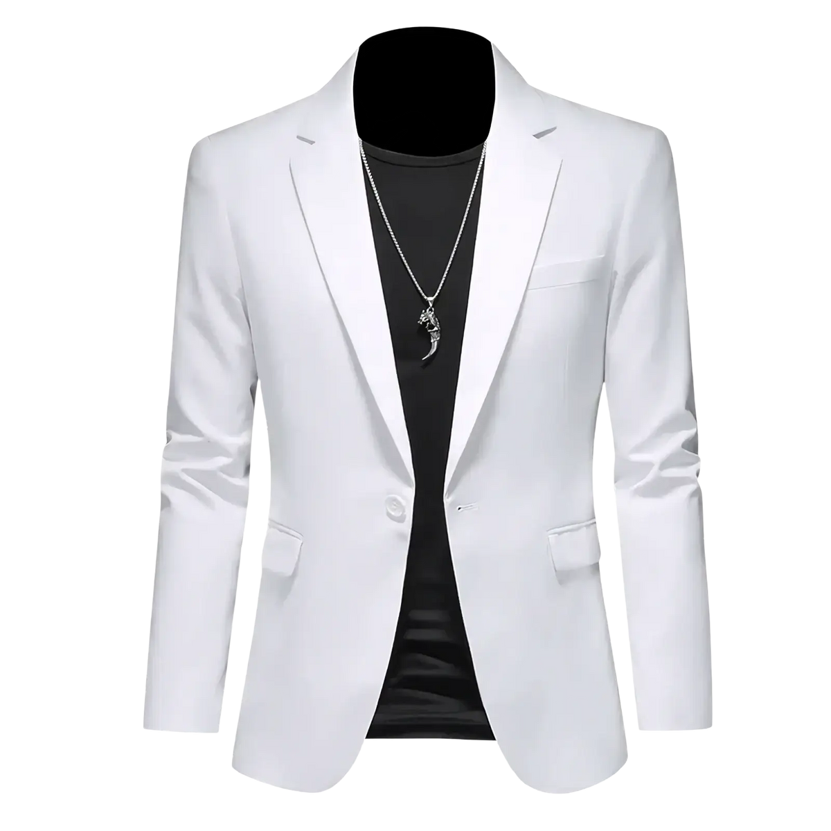 Mens slim fit single breasted white ayrbao blazer with sleek modern design and subtle sheen for formal wear