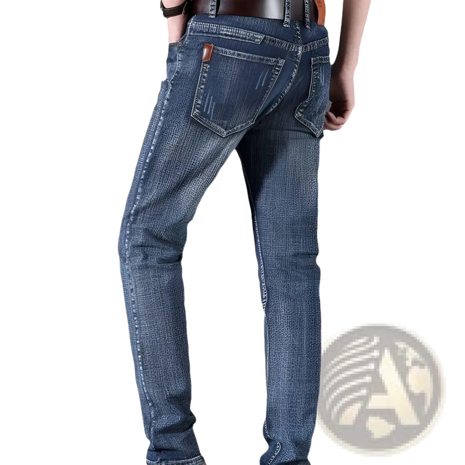 Men’s slim fit stretch denim jeans in dark blue with classic fit and subtle thigh fading made from durable denim