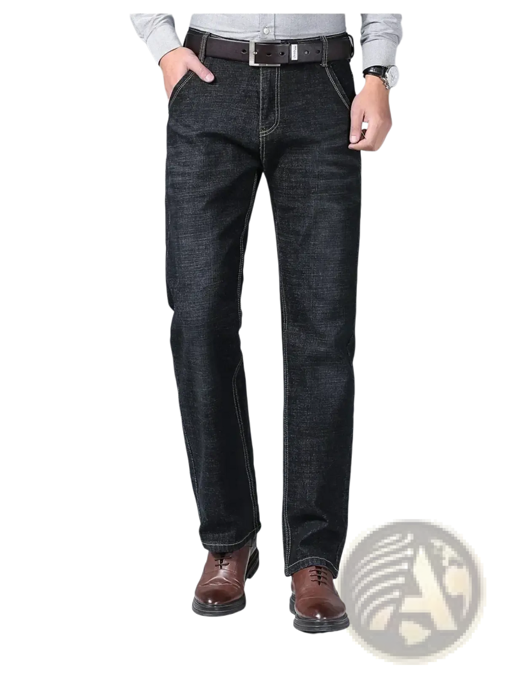 Men’s slim fit stretch denim jeans in dark indigo with straight-leg cut and classic stitching detail