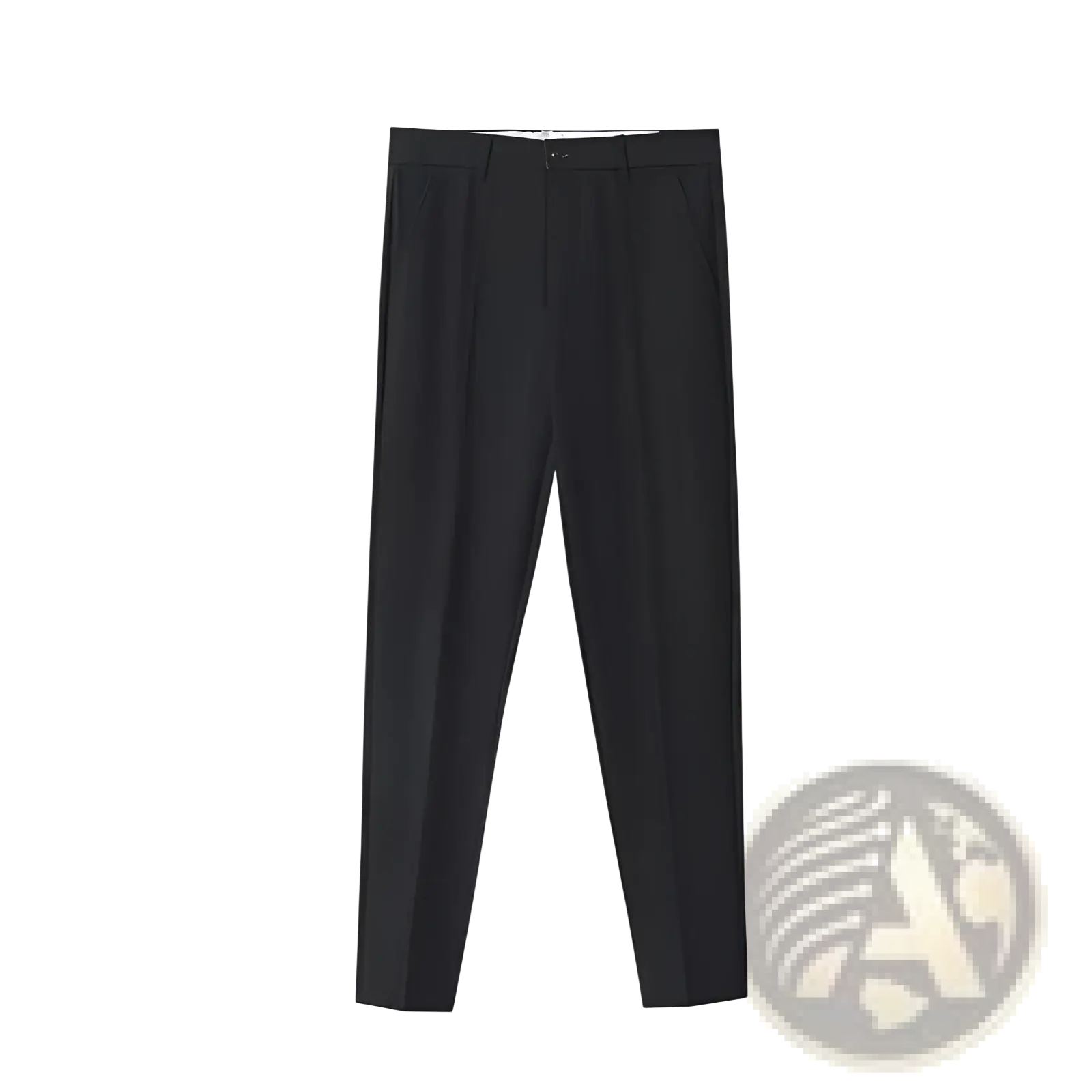 Mens slim fit tailored suit pants in black with a sleek straight-leg cut and subtle pleats at the waistband