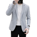 Men’s slim fit light gray textured casual blazer with subtle pattern and structured shoulders for stylish wear