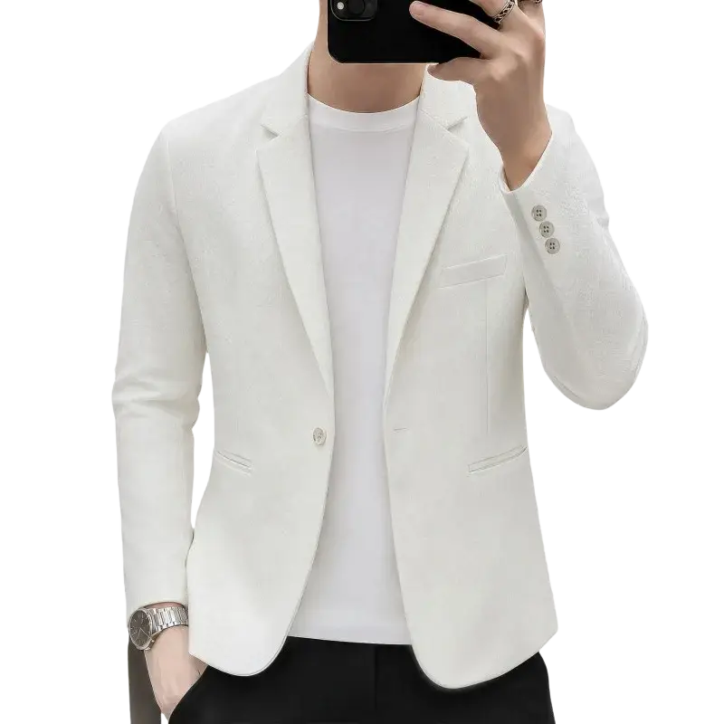 Men’s slim fit white textured casual blazer with sleek modern design and subtle texture for stylish occasions