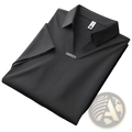 Men’s slim fit black textured cotton blend polo shirt with short sleeves and small rectangular chest label