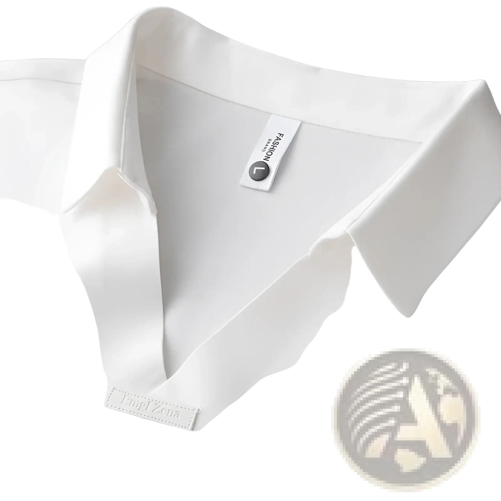 Men’s slim fit white satin shirt with crisp collar and subtle stitching in a textured cotton blend polo style