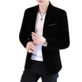 Black slim fit velvet blazer jacket for men shown from the back side highlighting its texture and tailored fit