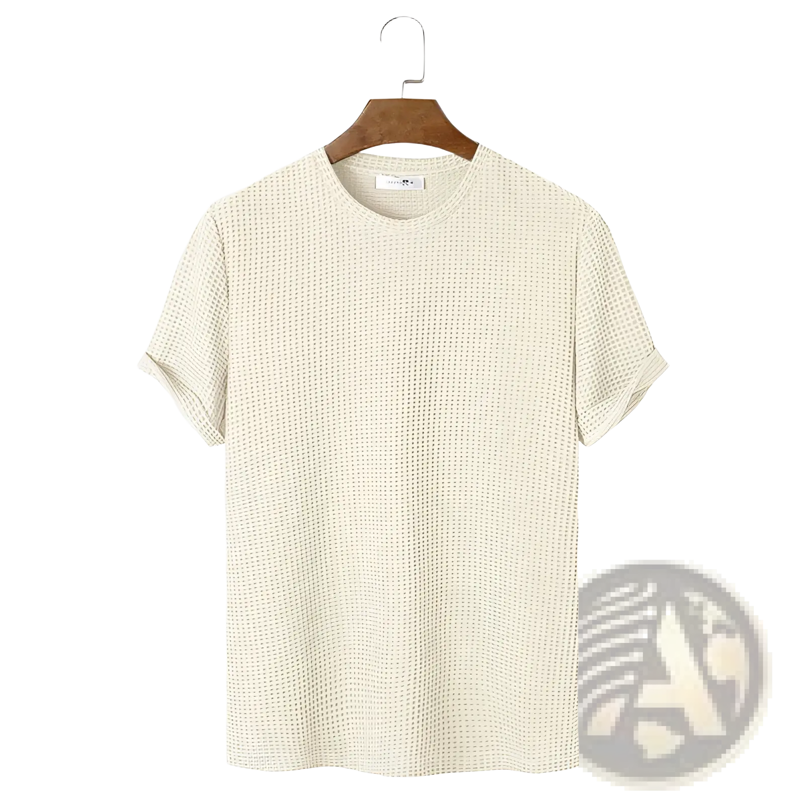 Men’s slim fit off-white waffle knit henley t-shirt in cotton with classic crew neck and short sleeves