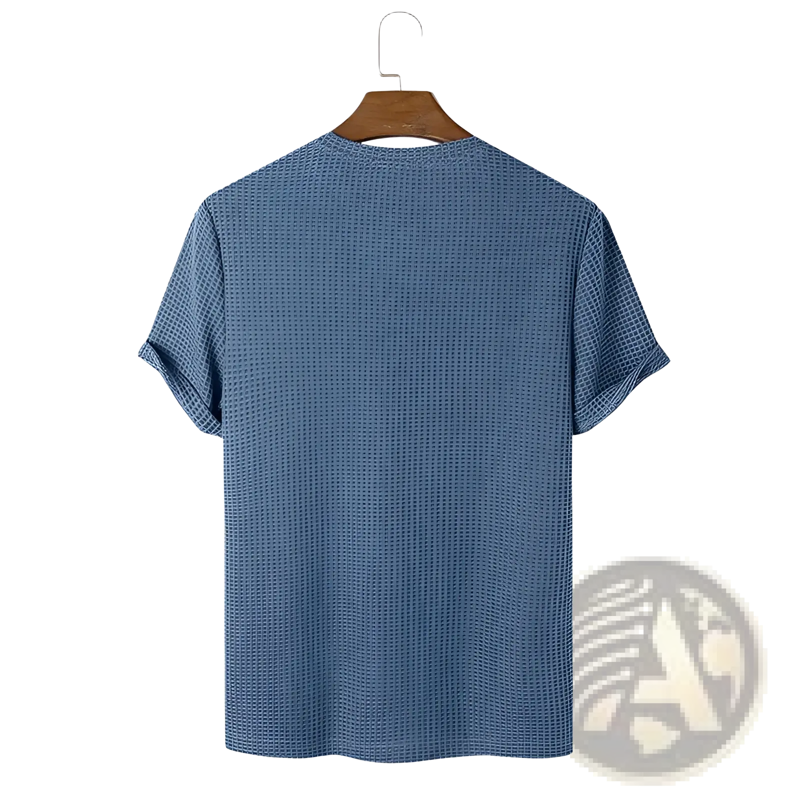 Men’s slim fit blue waffle knit cotton t-shirt with round neckline and short sleeves