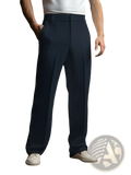 Men’s slim fit dark blue waffle knit straight leg business trousers with tailored fit and subtle side seam detailing