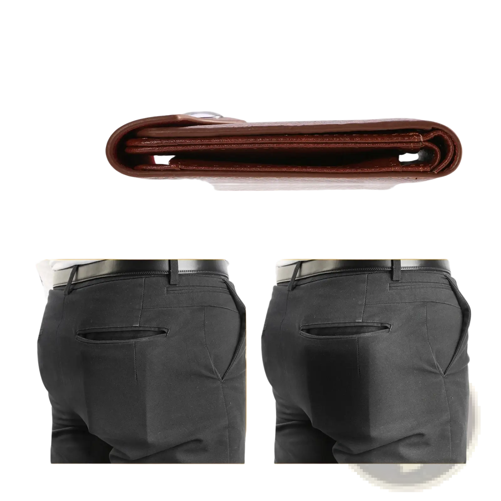 Men’s slim bifold wallet in brown pu leather with rfid blocking shown from the back side
