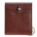 Men’s slim RFID blocking brown PU leather bifold wallet with silver-toned snap button closure and embossed branding