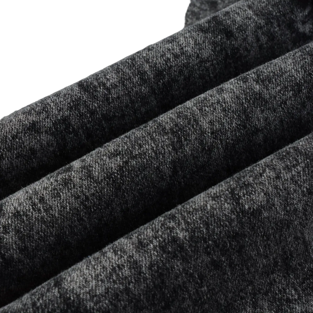 Men’s smoky gray slim fit distressed retro skinny jeans fabric in dark gray with soft textured fuzzy surface