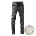Men’s smoky gray slim fit distressed retro skinny jeans in black denim with faded wash and slim fit design
