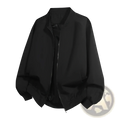 Men’s solid color bomber jacket in black with sleek modern design and subtle stitching details