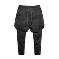 Men’s black quick dry 2-in-1 athletic pants with drawstring waist and layered design for training use