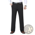 Men’s straight leg black formal trousers with non-iron stretch fabric and matching belt for tailored comfort