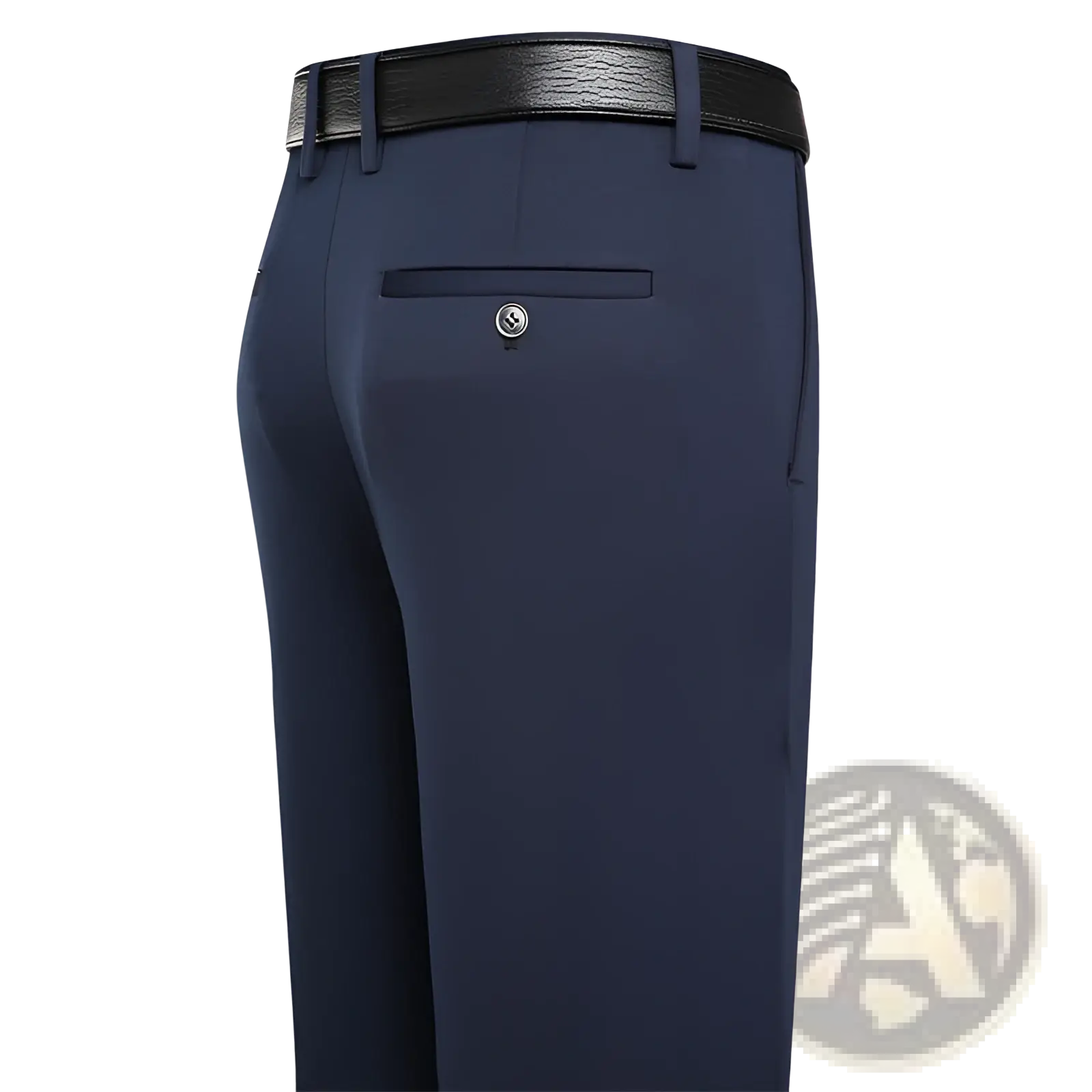 Men’s navy blue straight leg non-iron stretch formal trousers with a sleek modern fit and textured belt loop detail