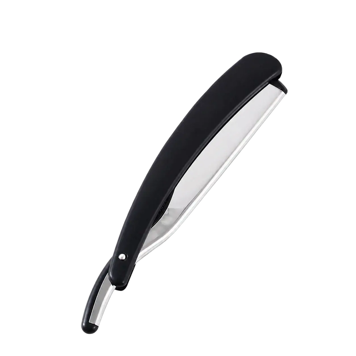 Mens straight safety razor grooming tool with black plastic and stainless steel holder for safe blade storage 15.5cm long