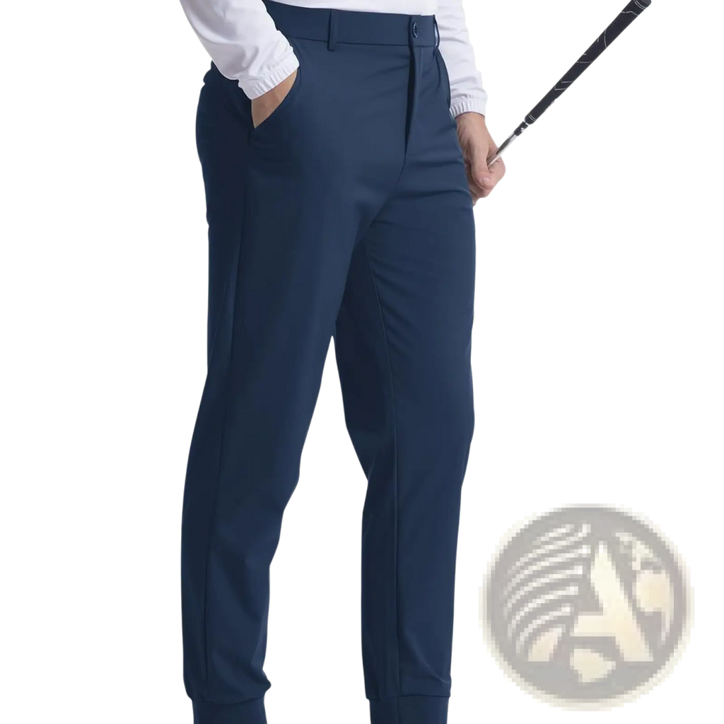Navy blue men stretch golf jogger pants slim fit trousers tailored for comfort and flexibility on the course